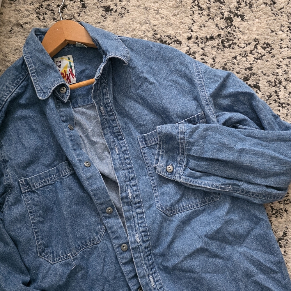 Vintage 90s On The Brink Denim Button Up Collared Shirt Mens S Cotton Western